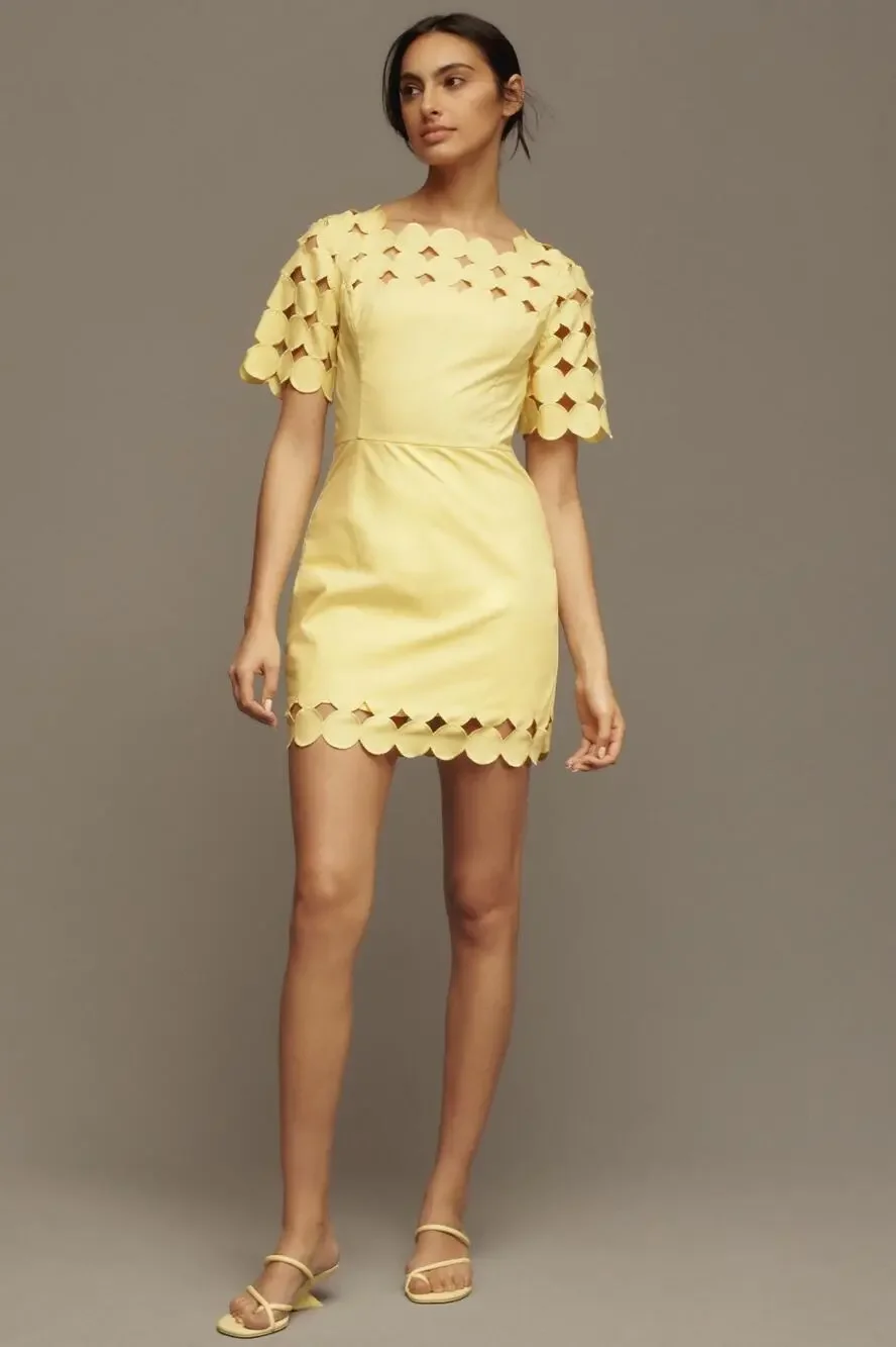 NWT By Anthropologie Cutwork Mini Shift Dress Size 4 Yellow #C3422 - Picture 1 of 8